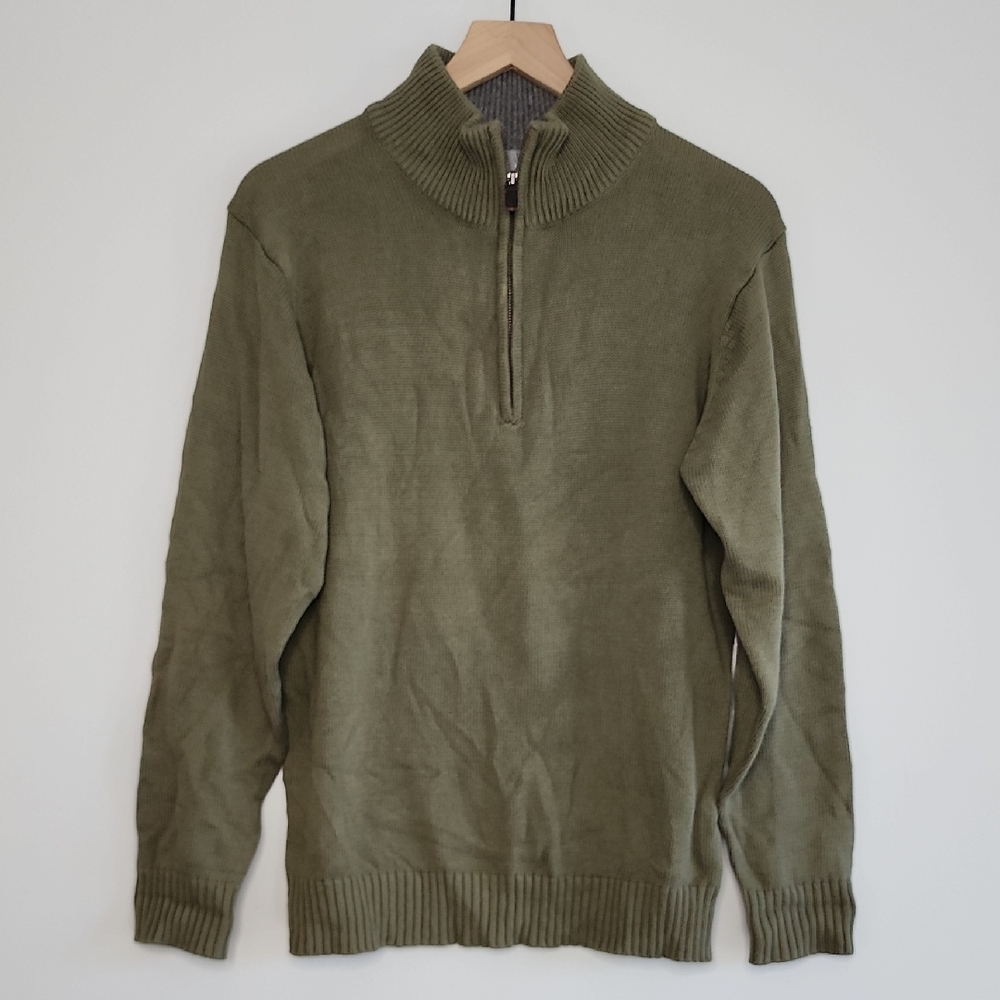 Oscar de la Renta Olive Zip-Up Sweater Size Small
